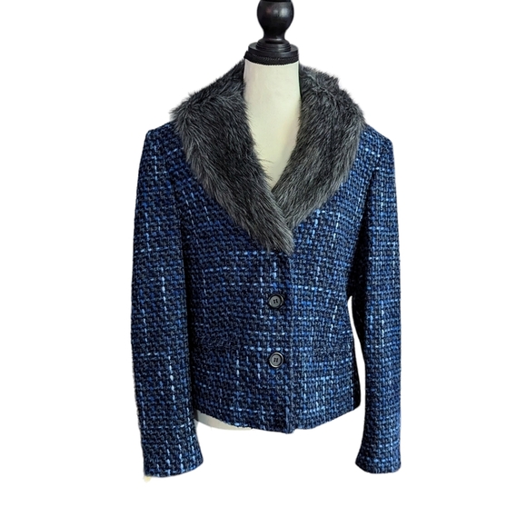 Nine West Jackets & Blazers - Nine West Tweed Blazer Style Jacket With Fur Collar Size 12